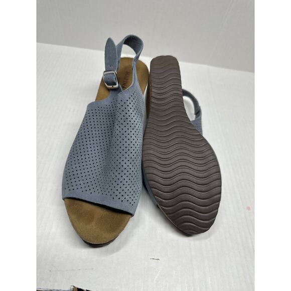Marina Luna Women Shoes Sandals Blue Gray Leather Wedge Made in Italy Size 9.5 - Picture 6 of 7